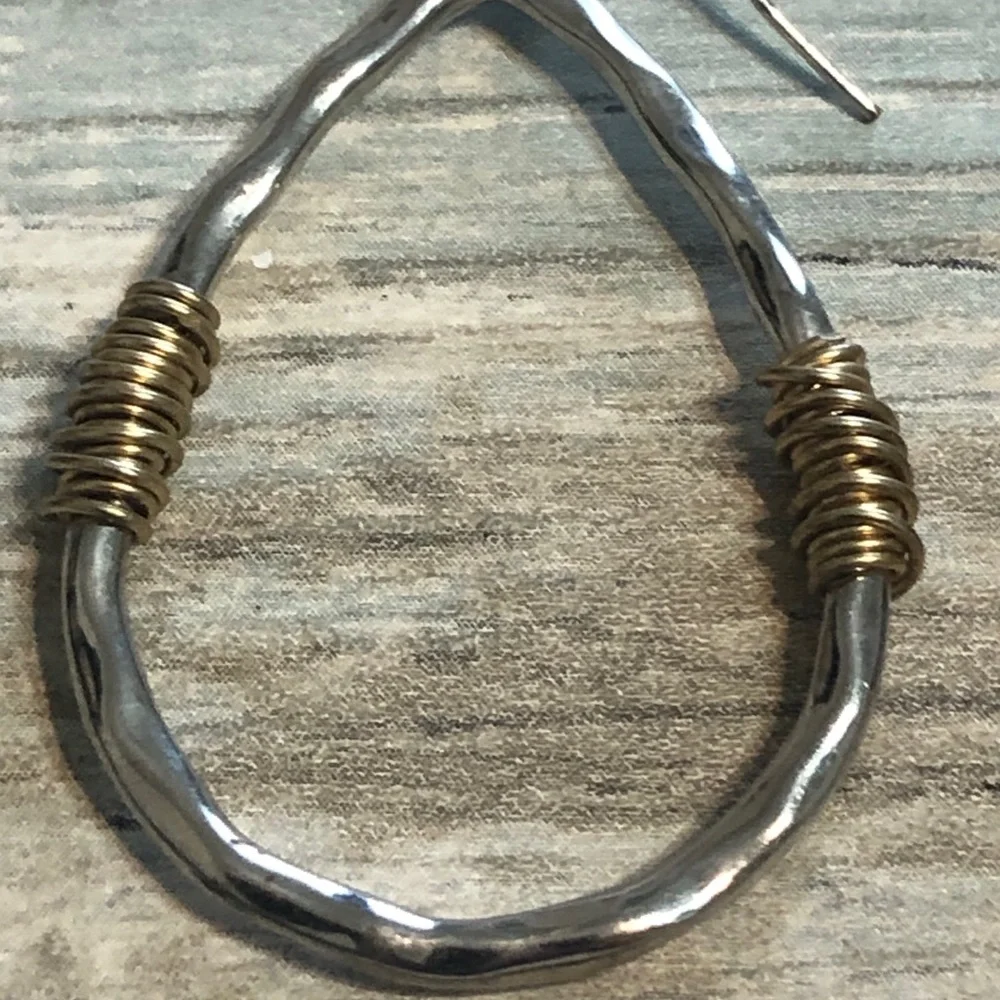 Teardrop Hammered‎ Artisan EARRINGS Silver Tone Gold Drop Dangle Hook 2